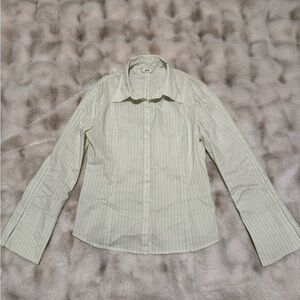 Mango Cream Pinstripe Button-Down Shirt, Size (8)